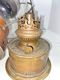 Vintage Copper/Brass Glass Kosmos Brenner Hanging Table Ships Oil Lamp Lantern