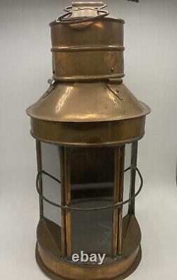 Vintage Copper Glass Anchor Light Lantern Marine Nautical 15 hanging or Mounted
