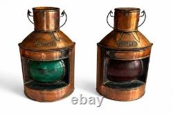 Vintage Copper Ship Lanterns Port Starboard Red Green Nautical Maritime Pair