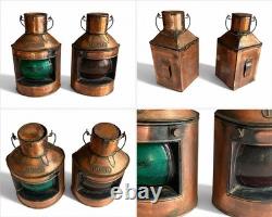 Vintage Copper Ship Lanterns Port Starboard Red Green Nautical Maritime Pair