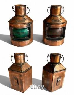 Vintage Copper Ship Lanterns Port Starboard Red Green Nautical Maritime Pair