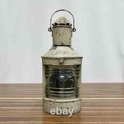 Vintage Cream Galvanized Steel Oil Lantern