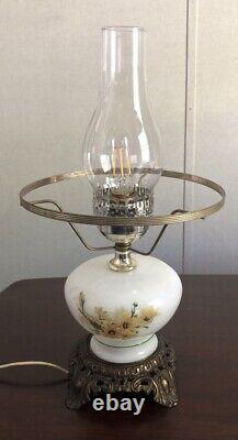 Vintage Daisy 3 Way Milk Glass Hurricane Lamp Bottom Night Light