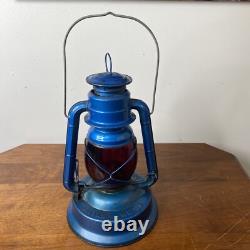 Vintage Dietz Blue Little Wizard Kerosene Lantern Red Glass Globe Antique