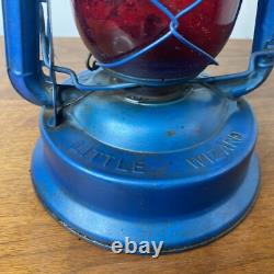 Vintage Dietz Blue Little Wizard Kerosene Lantern Red Glass Globe Antique