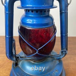 Vintage Dietz Blue Little Wizard Kerosene Lantern Red Glass Globe Antique