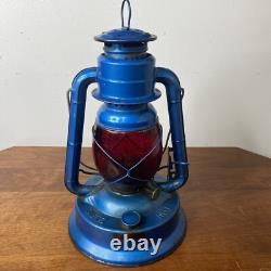 Vintage Dietz Blue Little Wizard Kerosene Lantern Red Glass Globe Antique