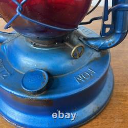 Vintage Dietz Blue Little Wizard Kerosene Lantern Red Glass Globe Antique