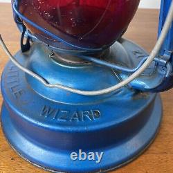 Vintage Dietz Blue Little Wizard Kerosene Lantern Red Glass Globe Antique