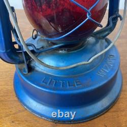 Vintage Dietz Blue Little Wizard Kerosene Lantern Red Glass Globe Antique