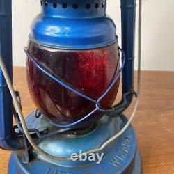 Vintage Dietz Blue Little Wizard Kerosene Lantern Red Glass Globe Antique