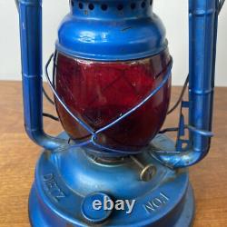 Vintage Dietz Blue Little Wizard Kerosene Lantern Red Glass Globe Antique