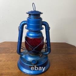 Vintage Dietz Blue Little Wizard Kerosene Lantern Red Glass Globe Antique