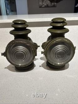 Vintage Dietz Champion Steel Driving Lamps Pair Antique Carriage Car Lanterns