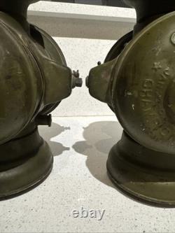 Vintage Dietz Champion Steel Driving Lamps Pair Antique Carriage Car Lanterns