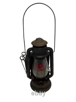 Vintage Dietz Junior Wagon Lamp Lantern- RED GLASS GLOBE Antique