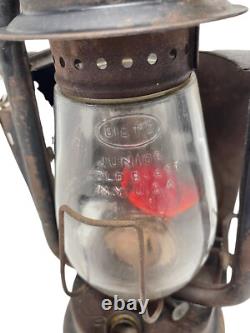 Vintage Dietz Junior Wagon Lamp Lantern- RED GLASS GLOBE Antique