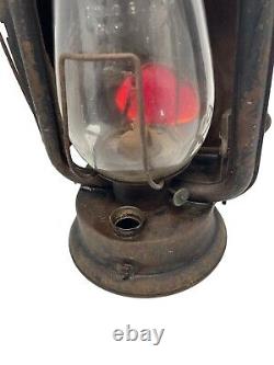 Vintage Dietz Junior Wagon Lamp Lantern- RED GLASS GLOBE Antique