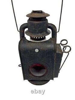 Vintage Dietz Junior Wagon Lamp Lantern- RED GLASS GLOBE Antique