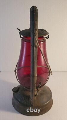 Vintage Dietz Lantern City of L. A. Los Angeles Antique Red Globe Glass