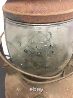 Vintage Dietz oil Railroad Lantern D-Lite NY USA Mining Antique Original Glass
