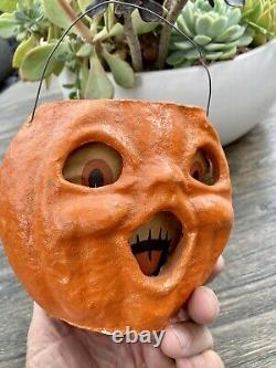 Vintage Double Face Sided Paper Mache Pulp Halloween Pumpkin Lantern Encerts