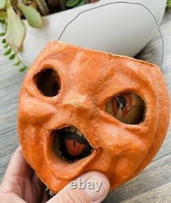 Vintage Double Face Sided Paper Mache Pulp Halloween Pumpkin Lantern Encerts