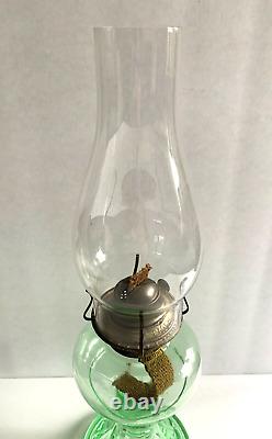 Vintage EAPG Eagle Oil Lamp Uranium Green Hourglass Vaseline Depression Glass