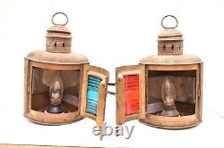 Vintage Electric Lanterns Port & Starboard Copper Nautical- Maritime Antique SET