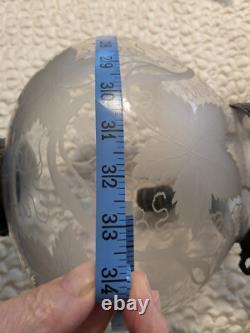 Vintage Etched Grape Leaf Clear Glass Bell Jar Lantern Chandelier Foyer Antique