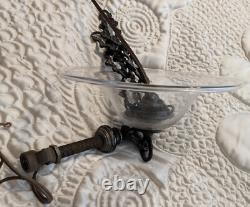 Vintage Etched Grape Leaf Clear Glass Bell Jar Lantern Chandelier Foyer Antique