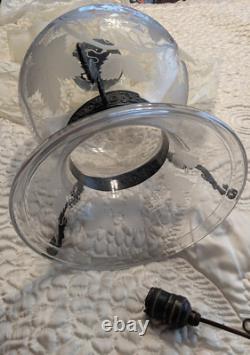 Vintage Etched Grape Leaf Clear Glass Bell Jar Lantern Chandelier Foyer Antique