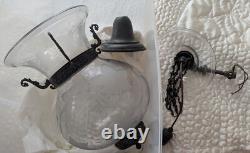 Vintage Etched Grape Leaf Clear Glass Bell Jar Lantern Chandelier Foyer Antique