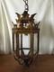 Vintage European Rustic Bronzed Metal Toleware Glass Ceiling Lantern Light