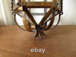Vintage European Rustic Bronzed Metal Toleware Glass Ceiling Lantern Light