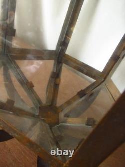 Vintage European Rustic Bronzed Metal Toleware Glass Ceiling Lantern Light