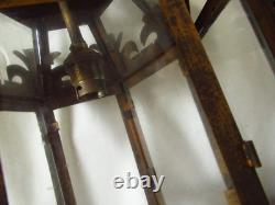 Vintage European Rustic Bronzed Metal Toleware Glass Ceiling Lantern Light