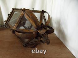 Vintage European Rustic Bronzed Metal Toleware Glass Ceiling Lantern Light