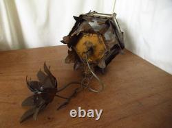 Vintage European Rustic Bronzed Metal Toleware Glass Ceiling Lantern Light