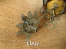 Vintage European Rustic Bronzed Metal Toleware Glass Ceiling Lantern Light