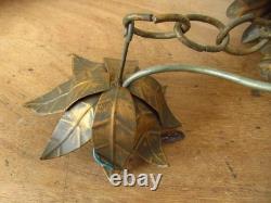 Vintage European Rustic Bronzed Metal Toleware Glass Ceiling Lantern Light