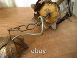 Vintage European Rustic Bronzed Metal Toleware Glass Ceiling Lantern Light
