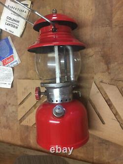 Vintage Feb 1958 Red Coleman Lantern 200A Single Mantle Pyrex Globe UNTESTED box