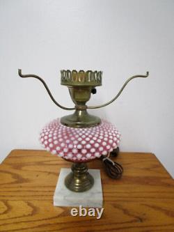 Vintage Fenton Pink-Cranberry Opalescent Hobnail Glass Lamp