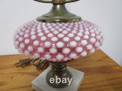 Vintage Fenton Pink-Cranberry Opalescent Hobnail Glass Lamp