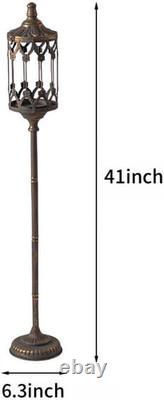 Vintage Floor Candelabra 41 Antique Gold Metal Candle Holder Glass Lantern