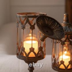 Vintage Floor Candelabra 41 Antique Gold Metal Candle Holder Glass Lantern