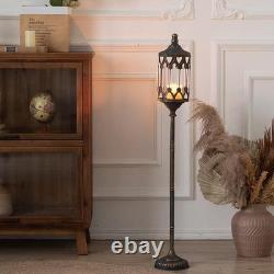 Vintage Floor Candelabra 41 Antique Gold Metal Candle Holder Glass Lantern