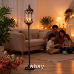 Vintage Floor Candelabra 41 Antique Gold Metal Candle Holder Glass Lantern