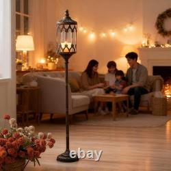 Vintage Floor Candelabra 41 Antique Gold Metal Candle Holder Glass Lantern